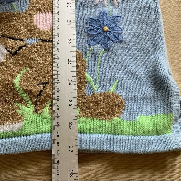 Vintage Quacker Factory Women’s 2X Light Blue Knit Sweater Bunny Rabbit Flowers - Picture 12 of 16